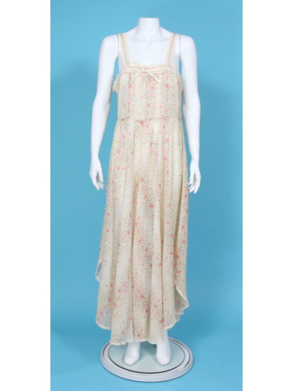 Vtg 1970s Jody T of California Beige Floral Prairie Ruffle Maxi Dress sz 5 /546